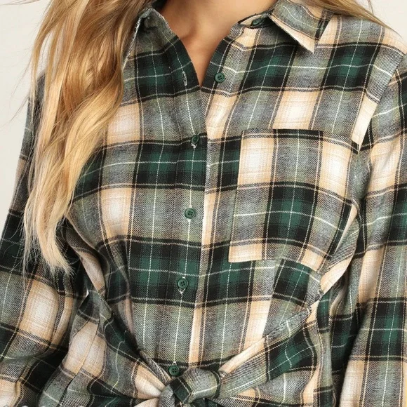 Green Plaid Tie-Front Dress 💚 - Picture 4 of 5